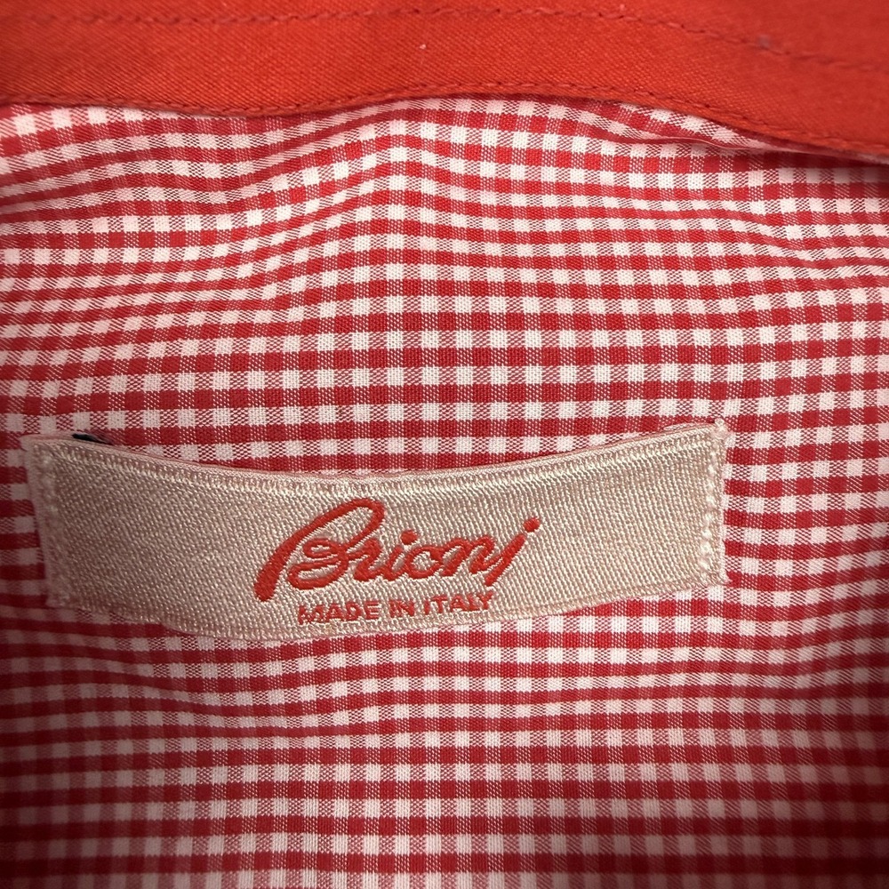 Brioni Shirt Mens 40 Red Gingham Cotton Long Sleeve Dress Button Front Italy - Picture 2 of 8